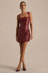 Elettra | Burgundy Sequin Square-Neck Mini Dress