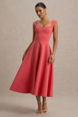 Andromeda | Coral Sweetheart-Neck Midi Dress