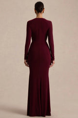 Command | Burgundy Plunge-Neck Maxi Dress With Front-High Split