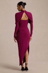 Aneira | Burgundy High-Neck Maxi Dress With Cape Sleeves