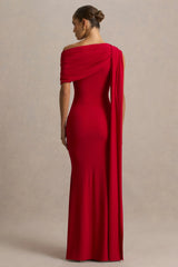 Zendaya | Red Asymmetric-Neck Fishtail Maxi Dress With Sash