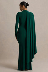 Always | Bottle Green High-Neck Maxi Dress With Cape Sleeve Detail