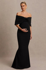 Libra | Black Bow Bardot Maternity Maxi Dress