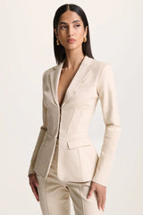 Unbeaten | Cream Plunge Corset Waist Blazer
