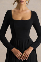 Alison | Black Square-Neck A-Line Midi Dress