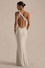 Deity | Silver Asymmetric-Neck Maxi Dress With Open-Back
