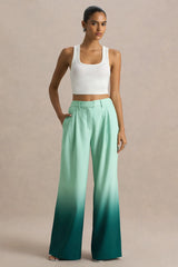 Safia | Emerald Ombre Satin Wide-Leg
