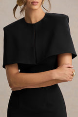Baylor | Black Midi-Dress With Removable Cape-Detail