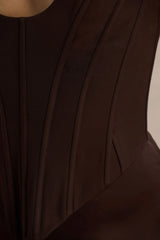Morgan | Brown Satin Corset Maxi Dress