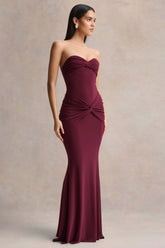 Elodia | Burgundy Bandeau Maxi Dress With Gathered-Detailing