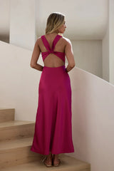 Island Reverie Satin Maxi Dress Magenta