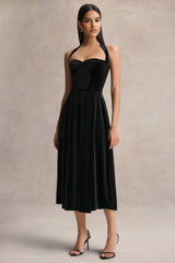 Esmeray | Black Velvet Sweetheart-Neck Midi Dress