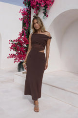 Summer Moon Off The Shoulder Maxi Dress Brown