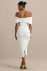 Bayshore | White Bow Bardot Midi Dress