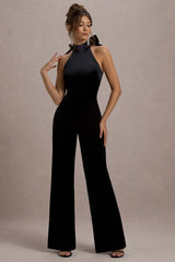 Alondra | Black Velvet High-Neck Straight-Leg Jumpsuit