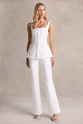 Aceline | White Square-Neck Tailored Jumpsuit