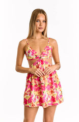 Amorgos Yellow Floral Pop Mini Dress