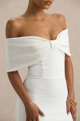 Bayshore | White Bow Bardot Midi Dress