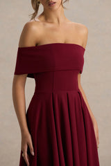 Isabella | Burgundy Bardot-Neck Midi Dress