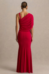 Sylvie | Red Asymmetric-Neck Maxi Dress