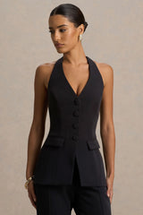 Tecla | Black Button-Up Tailored Waistcoat