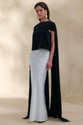 Aetheria | Black Satin High-Neck Top With Cape