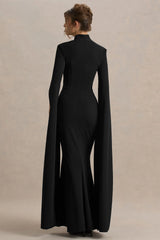 Esme | Black Square-Neck Maxi Dress With Cape Sleeves