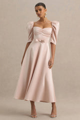 Rosey | Pale Pink Satin Sweetheart Midi Dress