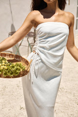 Hidden Oasis Linen Strapless Top White