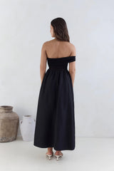 Wish List Getaway One Shoulder Maxi Dress Black