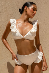 Sunkissed | White Broderie Ruffle-Trim Bikini Top