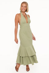 Robyn Halterneck Maxi Dress - Olive Green