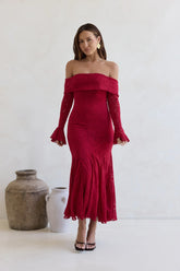 Here For Love Off Shoulder Mesh Maxi Dress Red