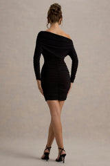 Zhara | Black Ruched One-Shoulder Bodycon Mini Dress