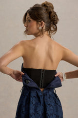 Shania | Navy Lace Bandeau Skater Midi Dress