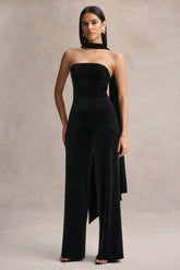 Arcane | Black Velvet Bandeau Jumpsuit With Scarf