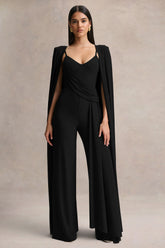 Labina | Black Plunge-Neck Jumpsuit With Cape-Sleeves