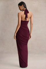 Cairo | Burgundy Cowl-Neck Maxi Dress With Gathered Detailing
