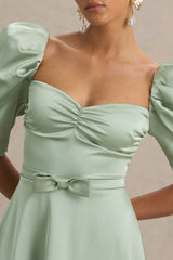 Rosey | Green Satin Sweetheart Midi Dress
