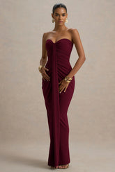 Ali | Burgundy Sweetheart Ruched Wrap Maxi Dress
