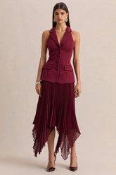 Marvelle | Burgundy Plunge-Neck Maxi Dress With Hanky Hem