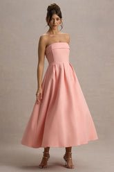 Annalise | Pink Bandeau Skater Midi Dress