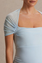 Dome | Powder Blue Square-Neck Mesh-Sleeve Maternity Maxi Dress