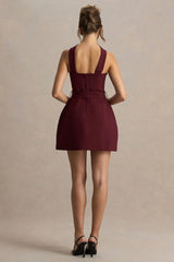 Timberly | Burgundy High-Neck Tailored Micro-Mini Dress