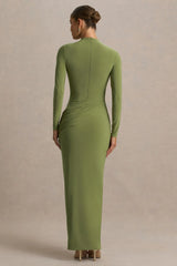 Zephyra | Olive High-Neck Wrapped Maxi Dress