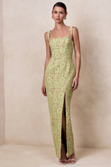 Zarisse | Green Lace Square-Neck Maxi Dress
