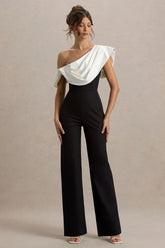 Falling For You | Black & White Asymmetric Draped Jumpsuit