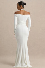 Living High | White Halter-Neck Maxi Dress With Long Sleeves