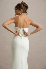 Lucia | Cream Bandeau Tailored Maxi Dress With Split