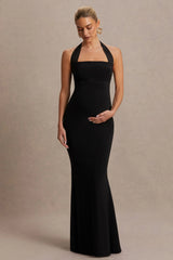Avielle | Black Halter-Neck Maternity Maxi Dress